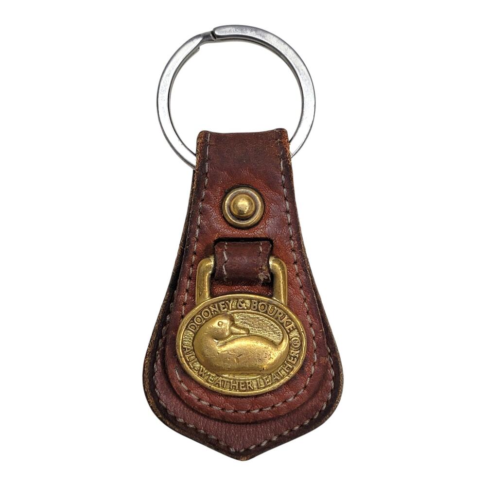 Vintage Dooney Bourke All Weather Leather Duck Key Fob Bag Charm Brown Brass